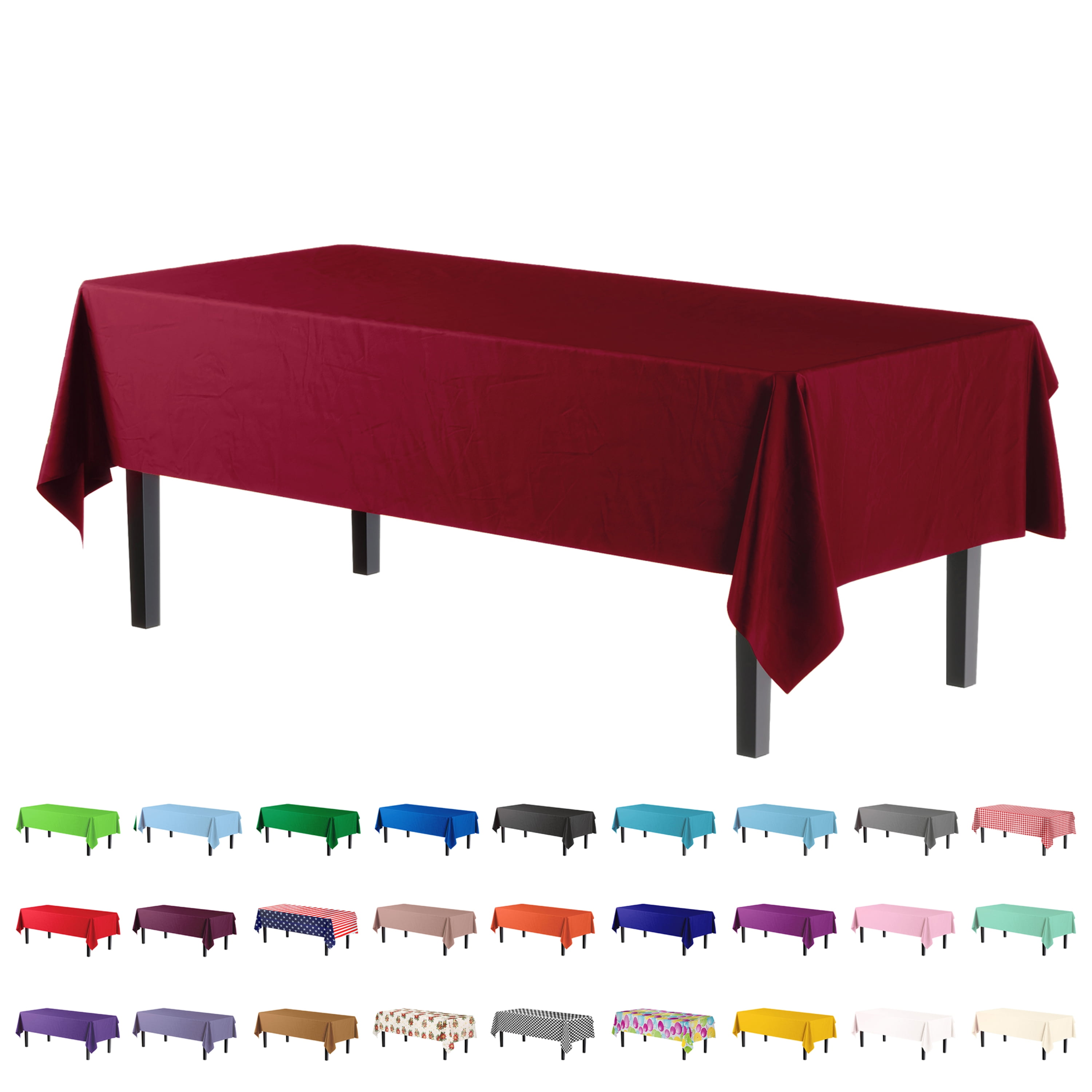 Exquisite Burgundy Plastic Tablecloth Cover 54" x 108" Heavy Duty