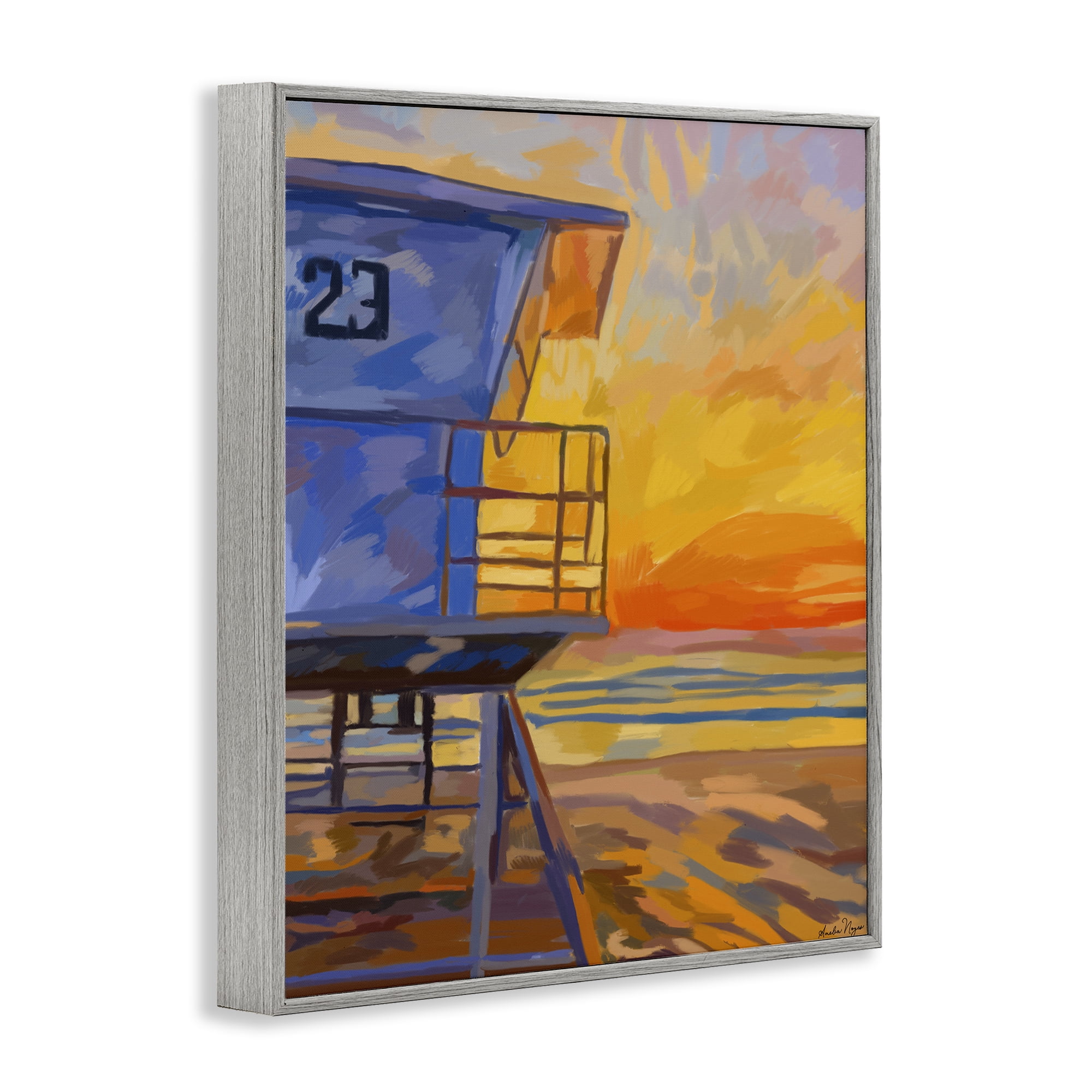 Stupell Industries Lifeguard Stand Sunset Gray Framed Giclee Art, design by Amelia Noyes
