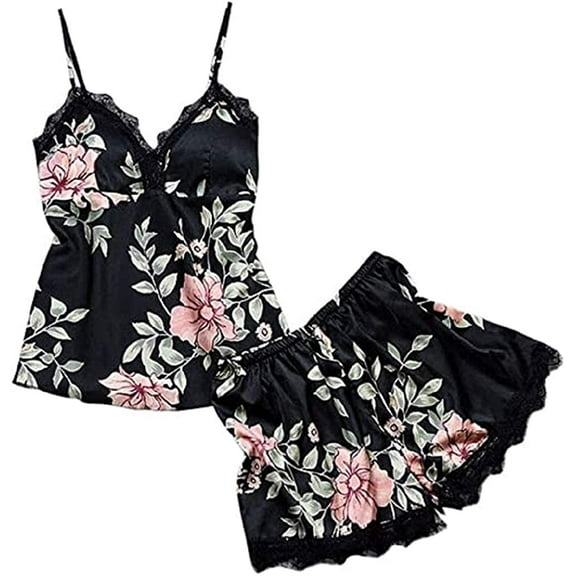 2pcs/set Women Silk Satin Lace Robe Shorts Sleepwear Babydoll Nightdress Pajamas