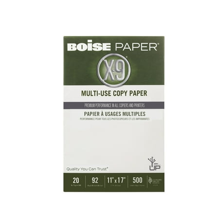 BOISE X-9 Multi-Use Copy Paper, 11" x 17" Ledger, 92 Bright White, 20 lb., 5 Ream Carton (2,500 Sheets)
