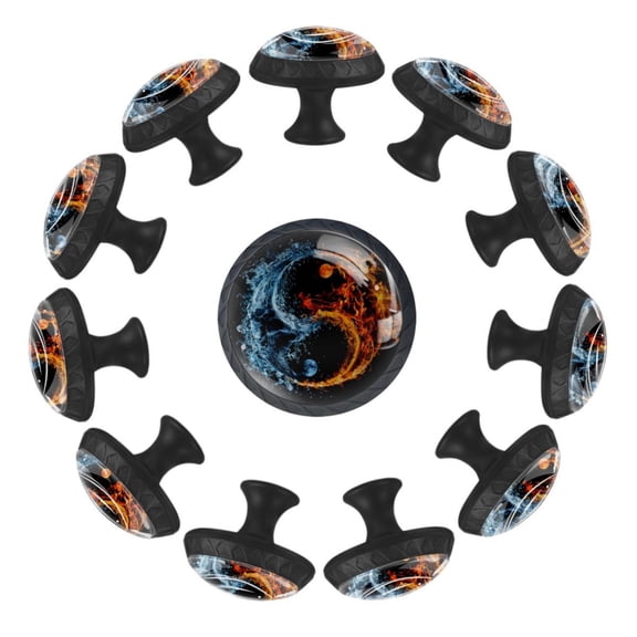 12 Pack Round Glass Drawer Knobs For Kitchen Cabinet With Screws, Symbol Yin-Yang Crystal Diamond Shaped Cupboard Knobs For Kitchen Office Bathroom