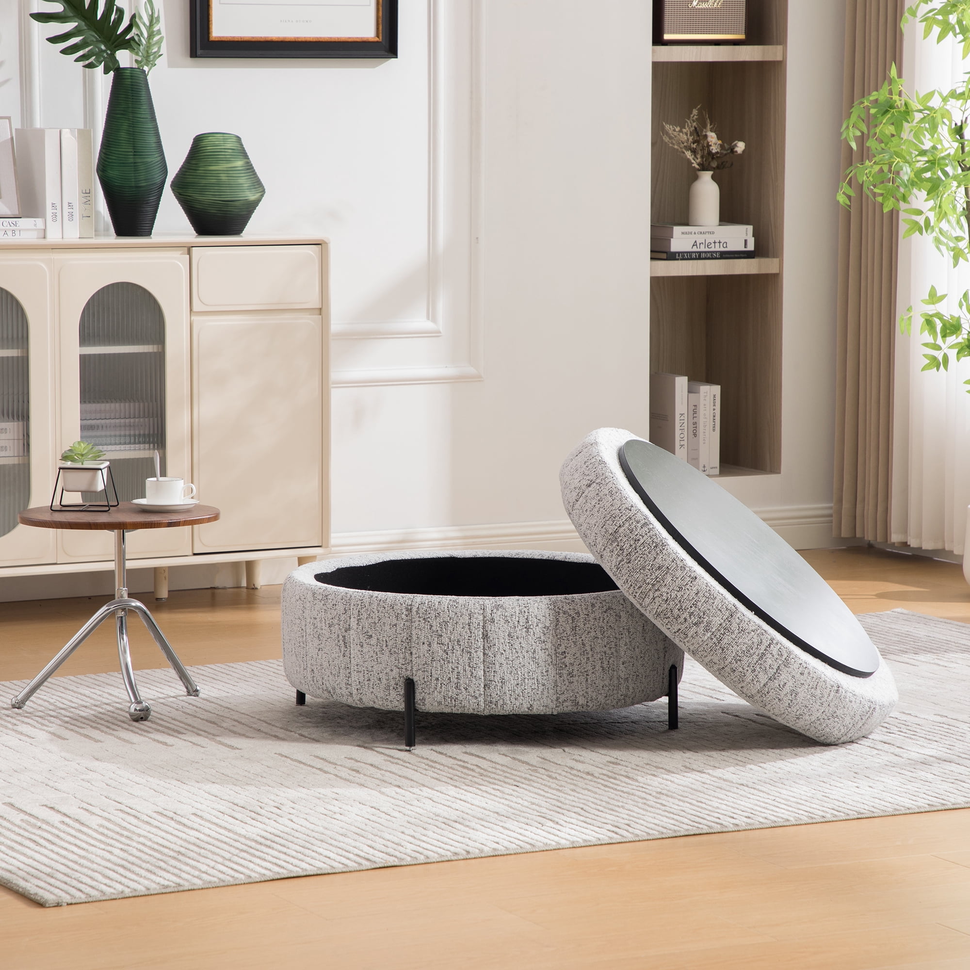 39"W Oversized 360° Swivel Accent Chair Set with Storage Ottoman and Pillow