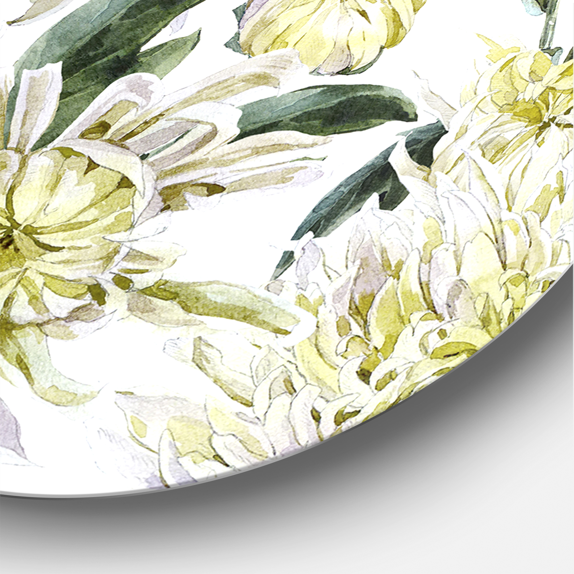 Designart 'Ancient Yellow Chrysanthemus I' Traditional Circle Metal Wall Art 36x36 - Disc of 36