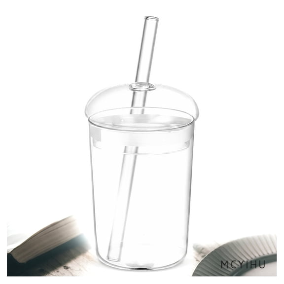Glass Cup with Lid and Straw, 16.9oz Iced Coffee Cup with Dome Lid, Glass Tumbler with Straw for Smoothies Juice, 3.23 x 3.23 x 4.72 inches