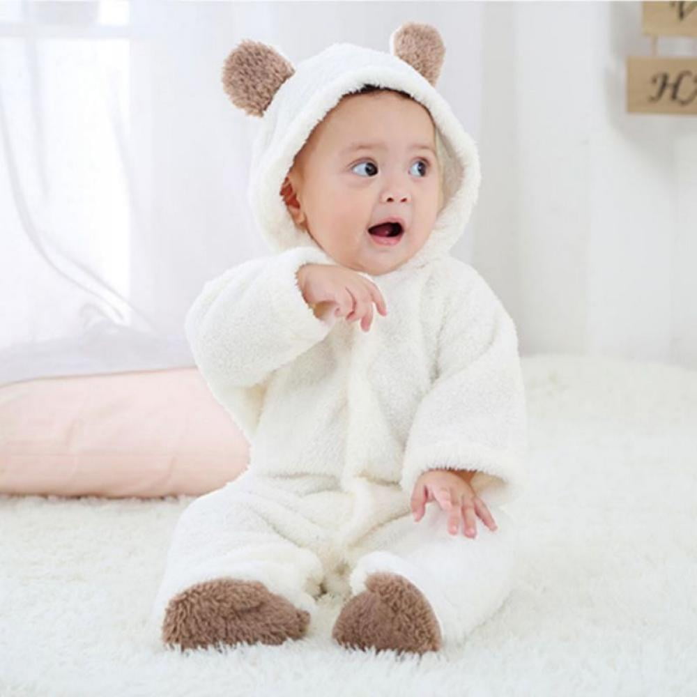 Details about   Longsleeve Coral Fleece Romper With Tail  Cute Winter Warm Infant Baby Romper Ca