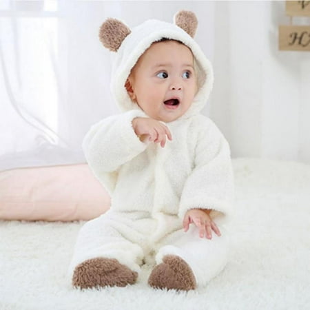 

Final Clear Out! Newborn Girls Boy Jumpsuit Clothes Infant Warm Coral Fleece Jumpsuit Girls Boy Rompers White S(0-3M)