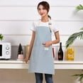 thumbnail image 6 of Home Kitchen Stain-Proof Apron, Women's Striped Apron with Pockets Cooking Apron, Cotton and Linen Sleeveless Smock, Adult Kitchen Apron, Blue, 6 of 9