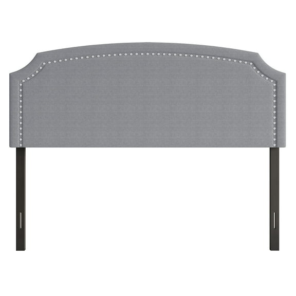 Home Design Cora Upholstered Twin Headboard with Nailhead Trim and Adjustable Height, Gray, Easy assembly