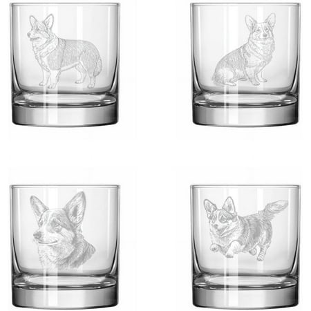 

MIP Set of 4 Glass 11 oz Rocks Whiskey Glass Gift Corgi Stylized Collection