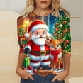 thumbnail image 2 of LiMoi Women's Round Neck 3/4 Sleeve Holiday Top with Beautiful Holiday Santa Graphic Print Tees Tshirts Shirts Blouse My Items, 2 of 5
