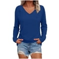 thumbnail image 2 of Vivianyo HD Women's Basic V Neck Solid Long Sleeve Tees, Fall Winter Soft Everyday Casual Pullover Top for Women, Women's Blue, Sizes S-2XL, 2 of 7