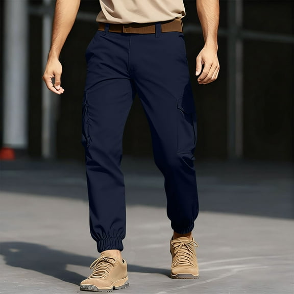 kosheko Men's Baggy Cargo Pants with Large Flap Pockets Loose Fit Casual Trousers for Hiking Golf Streetwear Style Blue M
