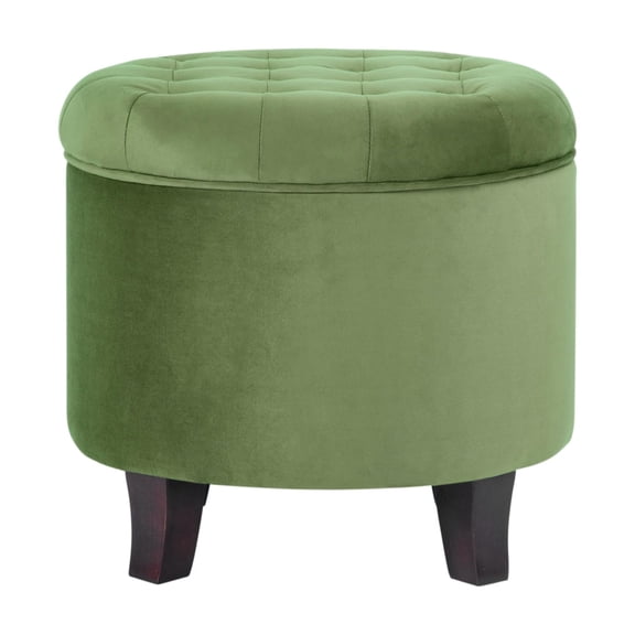 19" Velvet Button Tufted Round Storage Ottoman