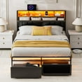 thumbnail image 2 of ARICOEASY Queen Size Bed Frames with Storage Headboard, LED Lights, USB/Type-C Charging Station, Dustproof Drawers, Ergonomic Design, No Box Spring Needed, Black, 2 of 7