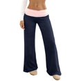 thumbnail image 4 of Wevis Ladies Color Block Fold Waist Micro Flare Pants Low Rise Elastic Waist Workout Sweatpants Daily Loungewear, 4 of 6