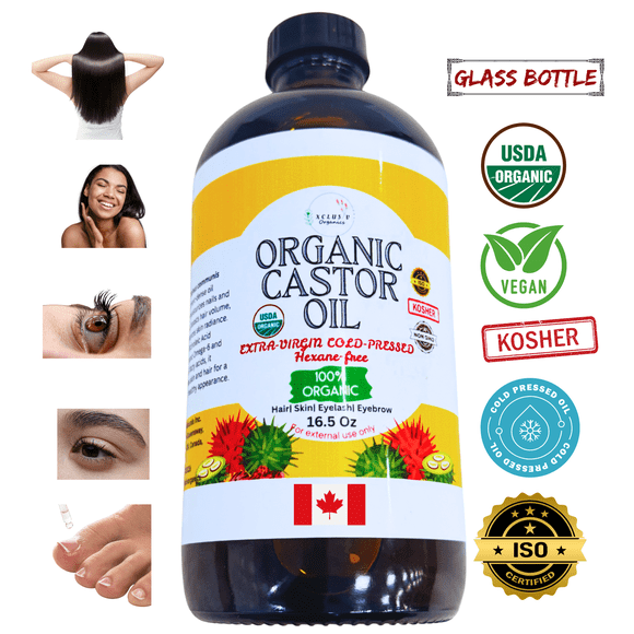 XCLUSIV ORGANICS® USDA Organic Castor Oil Cold-Pressed Hexane-free Moisturizing Oil For All Hair Types 16.5 Oz| 500 ml