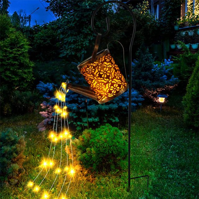 Solar Watering Can Light Solar String Lights Waterproof Waterfall String Lights with 36pcs Warm White Led Lights Outdoor Hanging Solar Lights Metal Retro Decorations