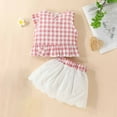 thumbnail image 4 of Tbopshirt 2Pcs Baby Girls Outfit 0-24 Months Toddler Baby Girls Sleeveless Ruffled Plaid Top Bow Embroidered Half Skirt Set Skirt, 4 of 5