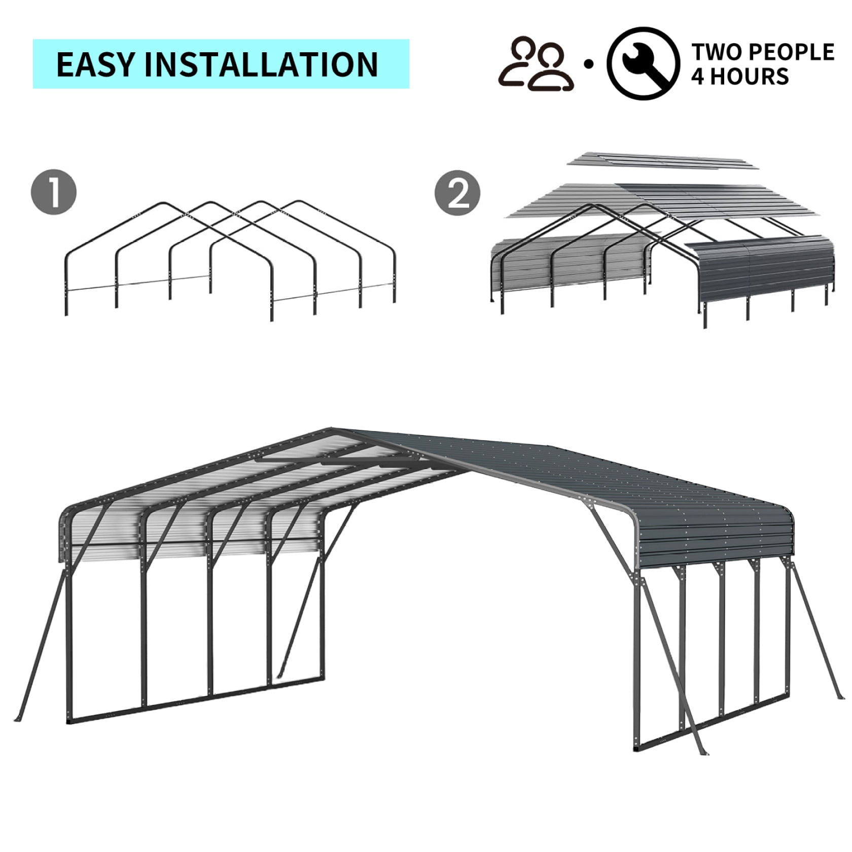 Miekor Furniture 20x20FT Metal Carport Heavy Duty with Galvanized Steel Roof, Outdoor Garage Car Shelter Shade for 2 Cars, Boats and Truck 61116