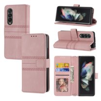 Feishell for Samsung Galaxy Z Fold 3 Case with Detachable Wrist Strap,Premium PU Leather Drop Protection Magnetic Clasp Flip Kickstand RFID Blocking Credit Card Slots Wallet Phone Case,Pink