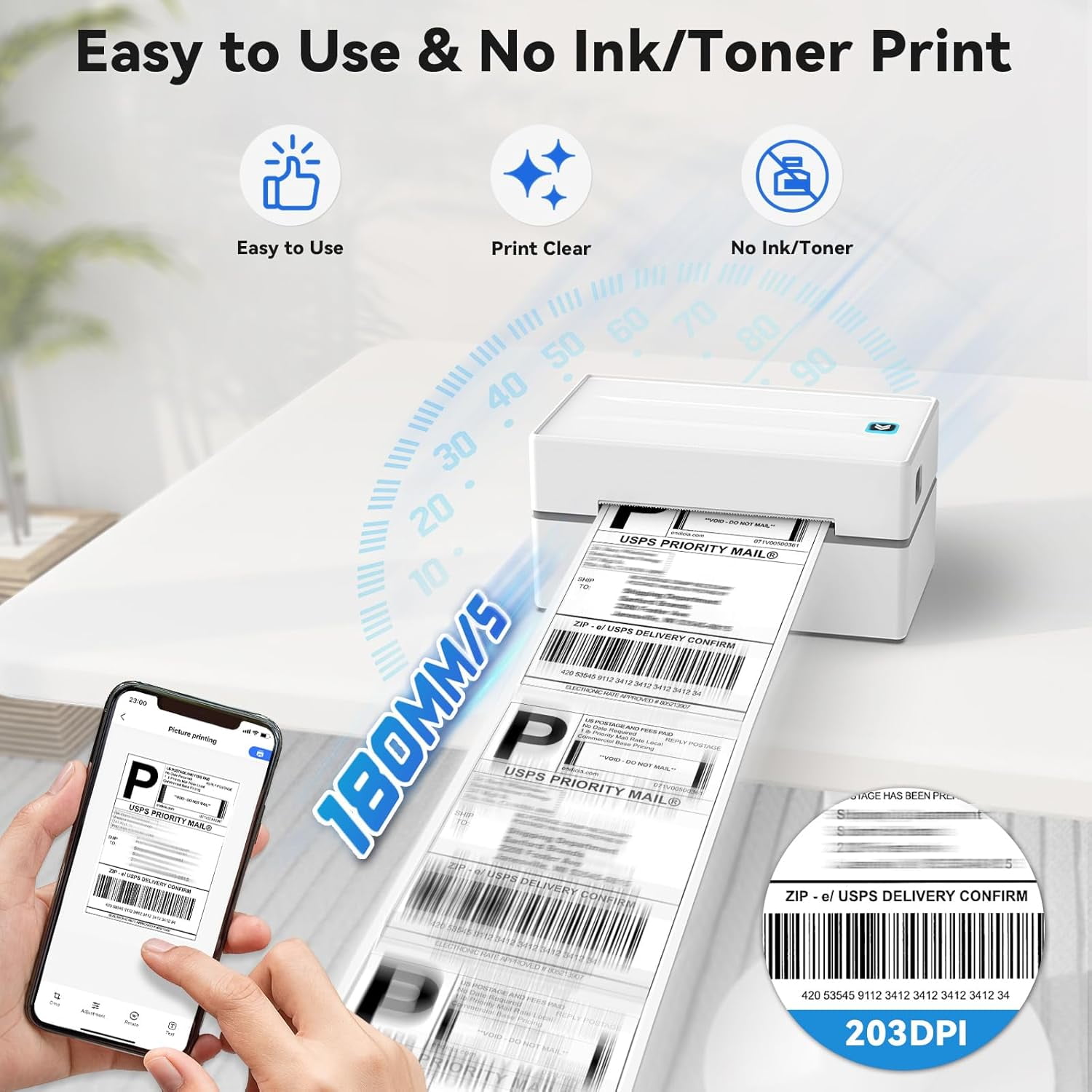 Bluetooth Thermal Label Printer, Wireless 4x6" Shipping Label Printer for Shipping Packages