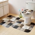 thumbnail image 4 of Abstract Plaid Bathroom Rugs Set Brown Distressed Color Block Modern Oil Painting Non Slip Absorbent Soft Bath Mats 3 Piece Set with Bathroom Rug, U-Shaped Floor Mat, Toilet Seat Cover Small Size, 4 of 9