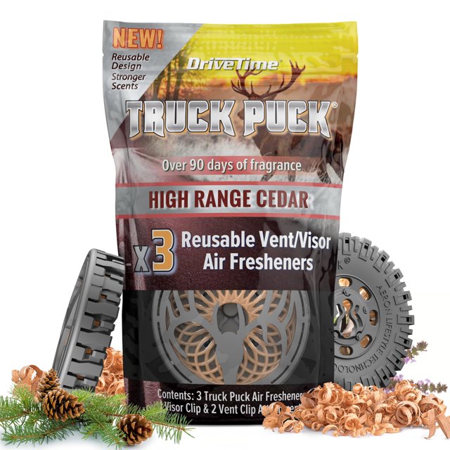 Ambientador para auto Drive Time Truck Puck aroma cedro, paquete de 3