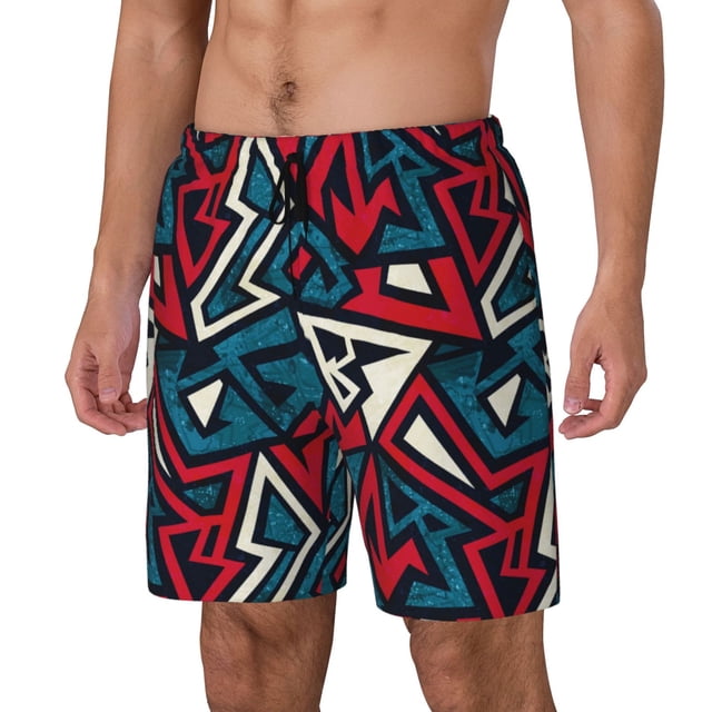 Kdxio Geometric Elements Print Mens Swim Shorts with Mesh Lining, Breathable and Quick-Drying, Adjustable Waist, Privacy Pocket-X-Large