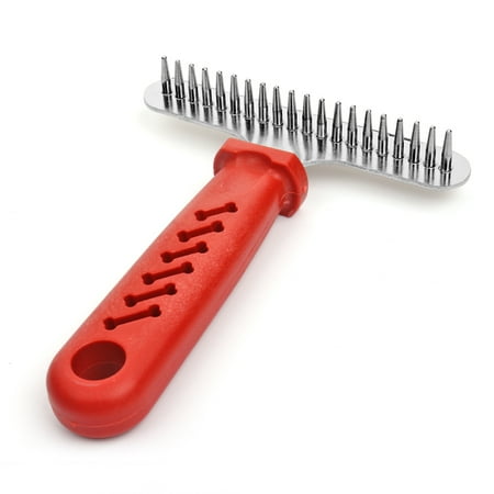 - Dogs Rake Comb Stainless Steel Pets Cats Animals Dead Dematting Detangling Hair Brush Slicker Cleaning Grooming Tool with Rounded Teeth Needle Red Grip Handle