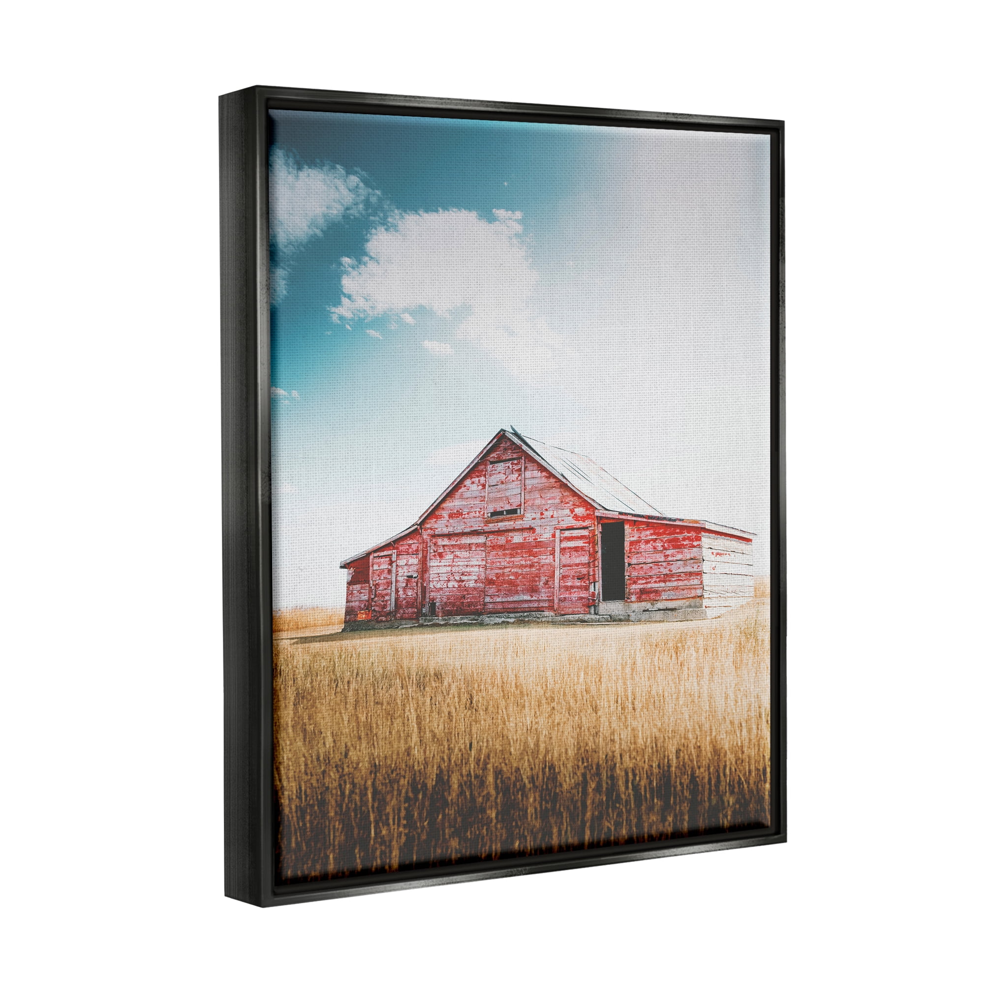 Stupell Industries Red Barn in Countryside Nature Photography Black Floater Framed Art Print Wall Art, 17 x 21