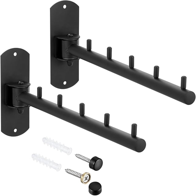 Woeilo UrbanMingle Clothes Rack,2Pcs Stainless Steel Clothes Hanger,Wall Mounted Clothes Rack,Wall Mounted Drying Rack with Swing Arm,Wall Clothes Hanger for Bathroom Laundry Room Closet,Black Bla