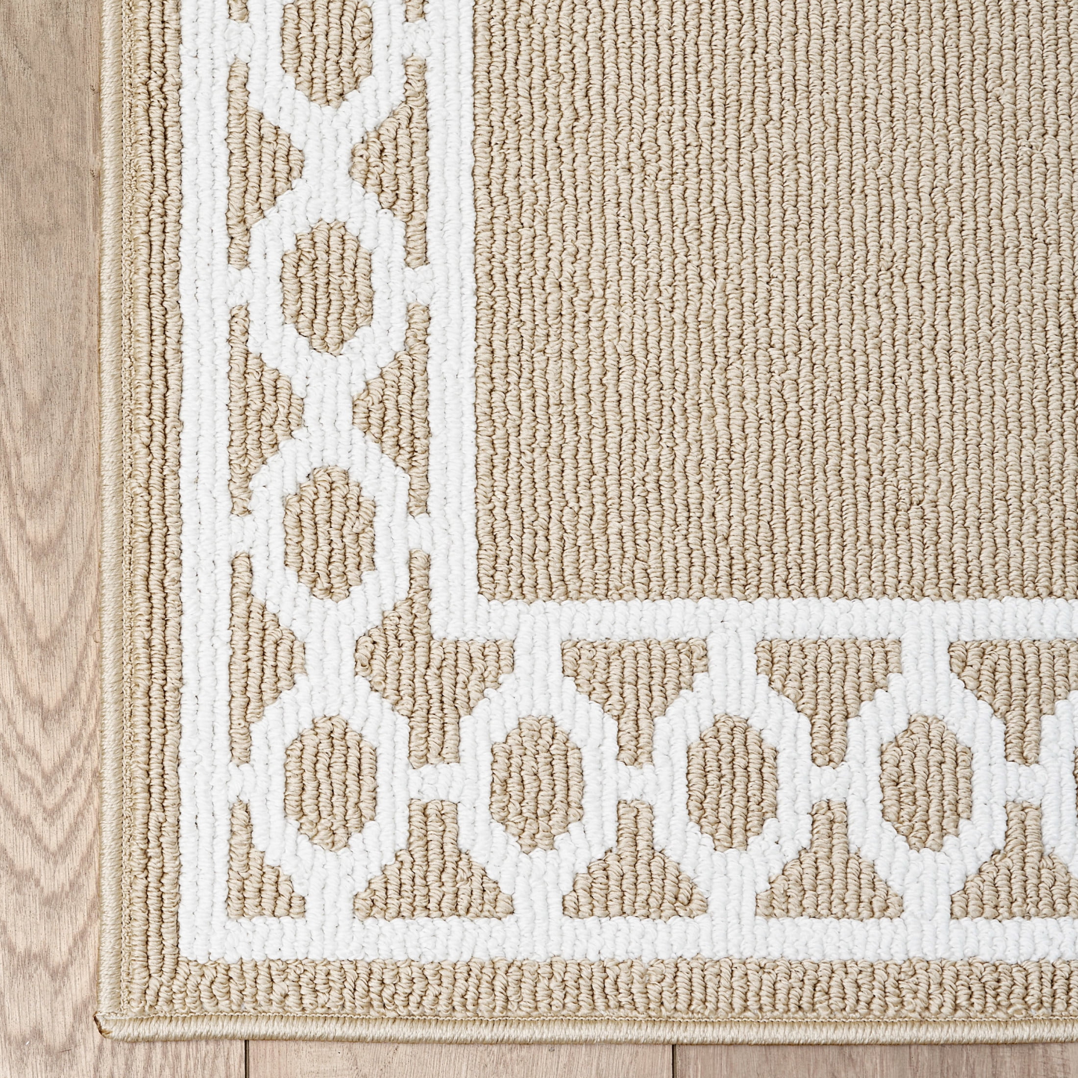 Washable Skid-Resistant Runner Rug, Trellis Border , Beige  and White , 30 " x 120"
