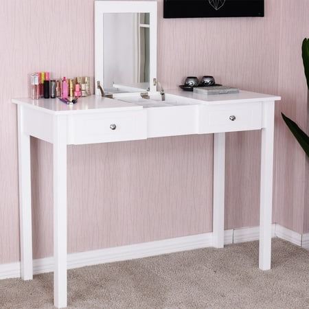 Costway Vanity Table Dressing Table Flip Top Desk Mirror 2 ...