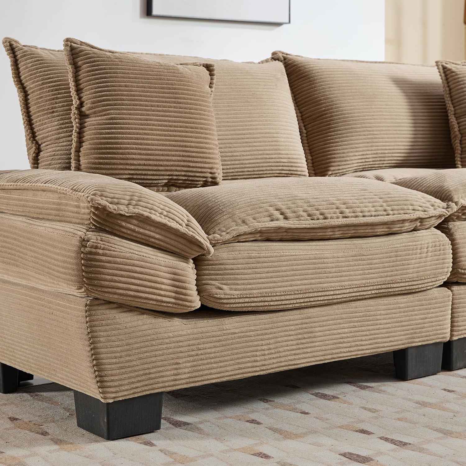 AENKYO 84" Corduroy Loveseat Sofa with Pillows, Modern 2-Seater Couch for Living Room,Khaki