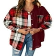 thumbnail image 1 of Women Plaid Jacket Long Sleeve Turn-down Collar Button Closure Tops Outwear, 1 of 6