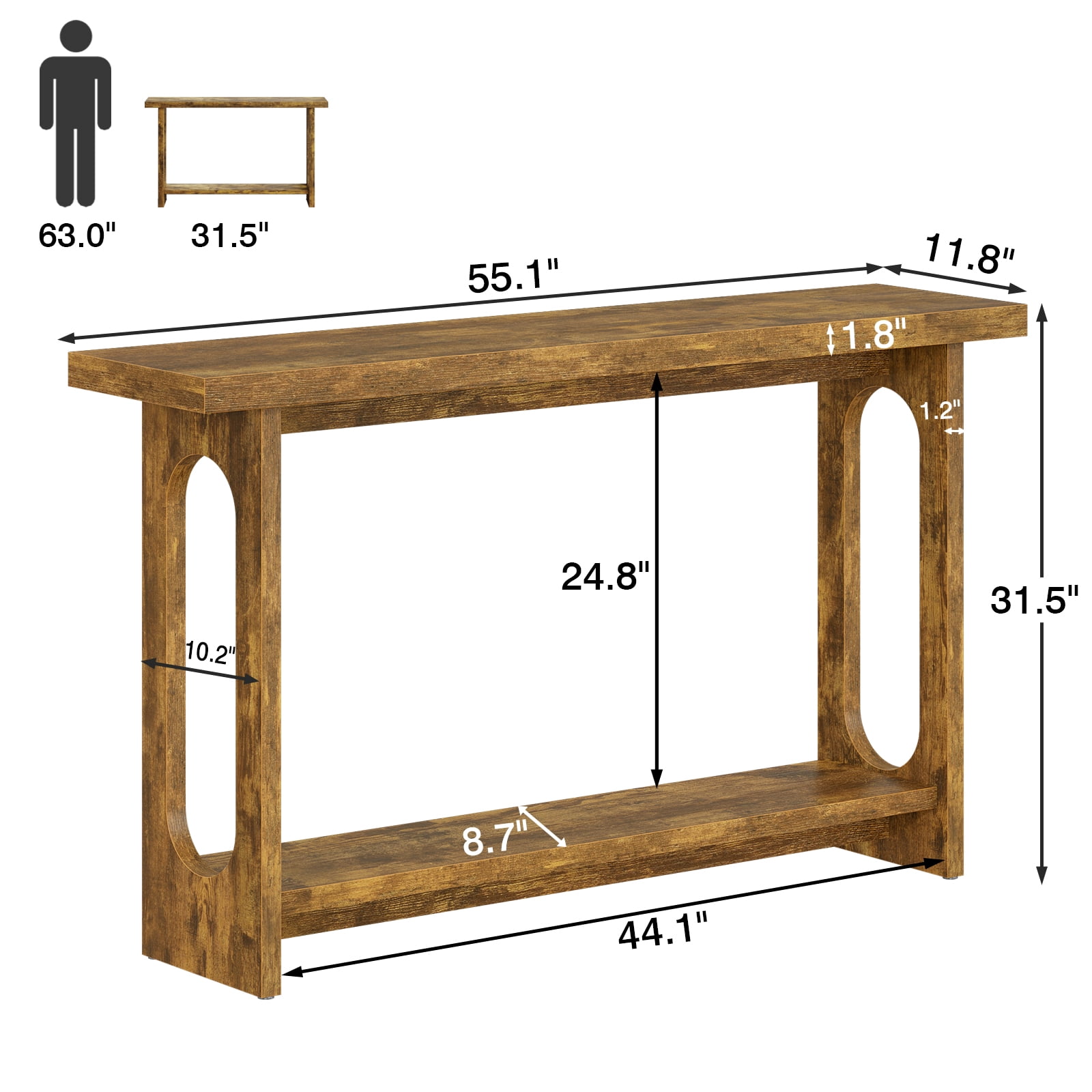 Tarnorci 54.33" Console Table, Narrow Entryway Sofa Table with Storage Shelves, Brown