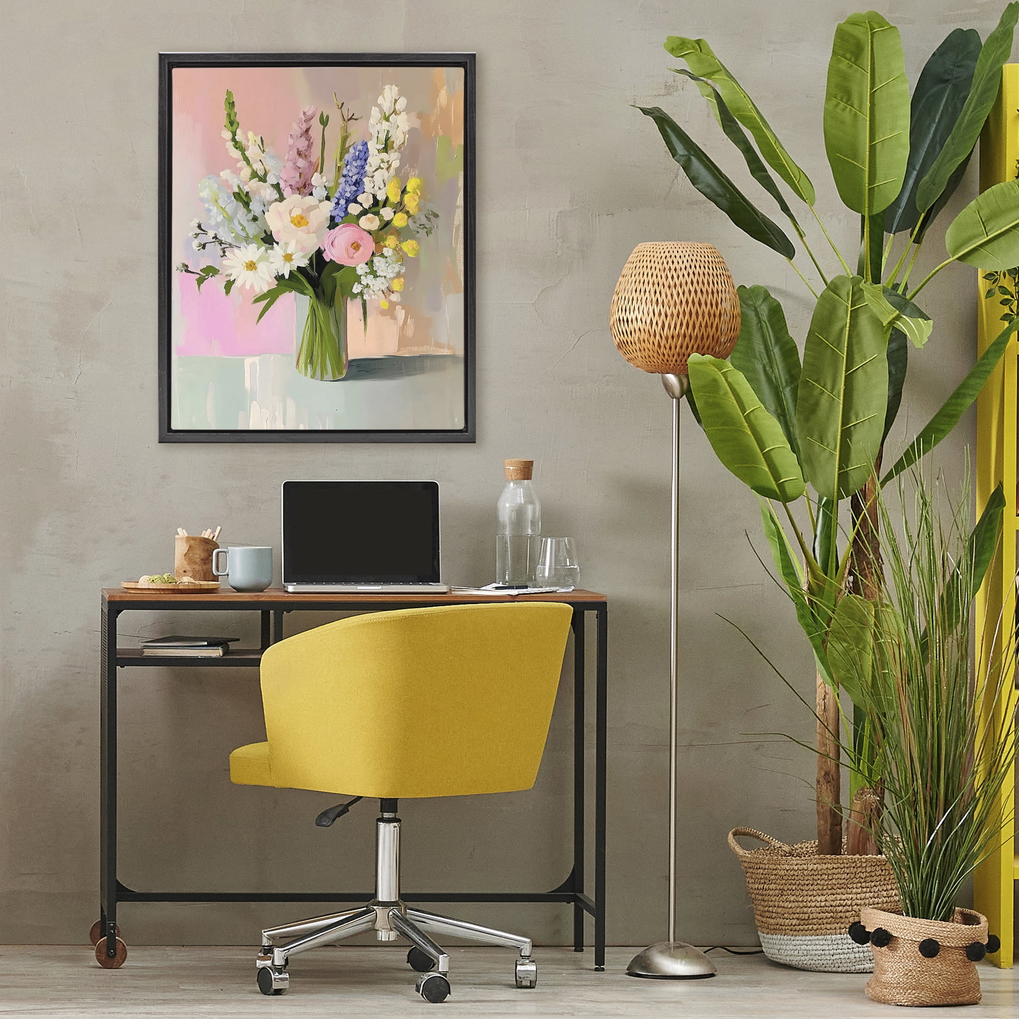 Stupell Industries Glass Vase with Spring Blooms Black Framed Floater Canvas Wall Art, design by The Prints Vibe