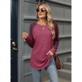 thumbnail image 4 of Women'S Stripe Tunic Tops Casual Long Sleeve Shirts Round Neck Pullover Wine Red L, 4 of 7