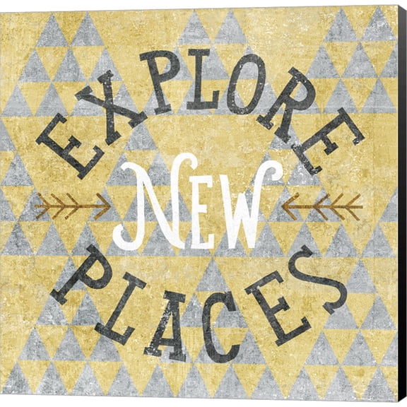 Mod Triangles Explore New Places Gold by Michael Mullan, Canvas Wall Art