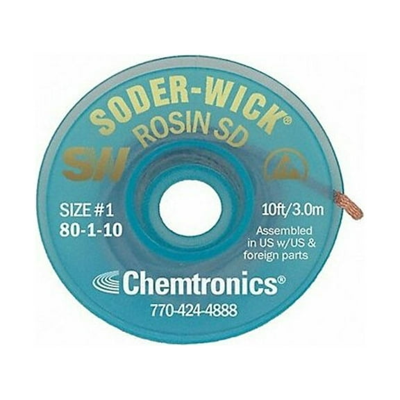Chemtronics Desoldering Wick,10 ft.,1,Copper,Rosin 80-1-10