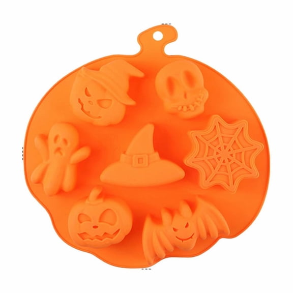 1 Pc 7-Cavity Large Pumpkin Silicone Mold, Non-Stick Halloween Baking Mold, Chocolate Jelly Fondant Cake Mold, For Party Baking Gift, One Size, Clearance(Multicolor)