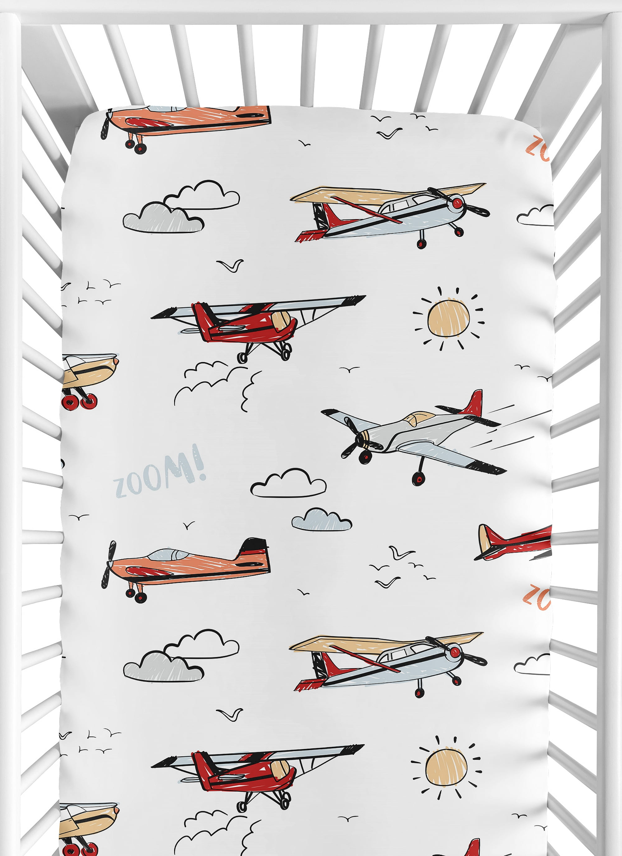 Sweet Jojo Designs Airplane Blue Red and Grey Fitted Crib Sheets 2 Piece Set
