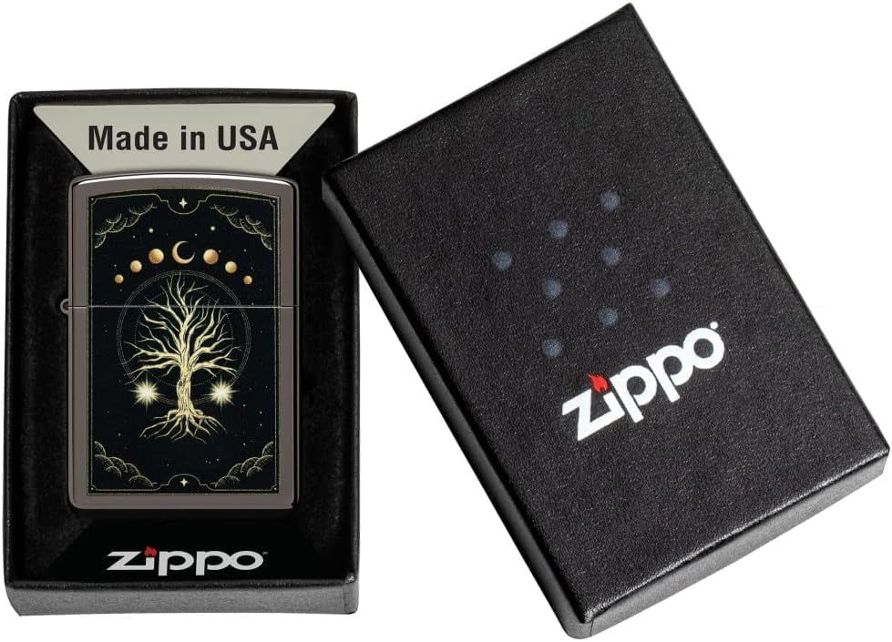 Zippo Lighter - Customized Message Tree of Life Mystic Nature - Black Ice 48636