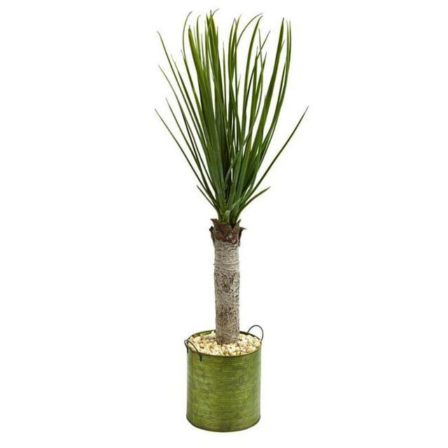 Nearly Natural 5792 3 in. Yucca Artificial Tree in Green Tin Planter