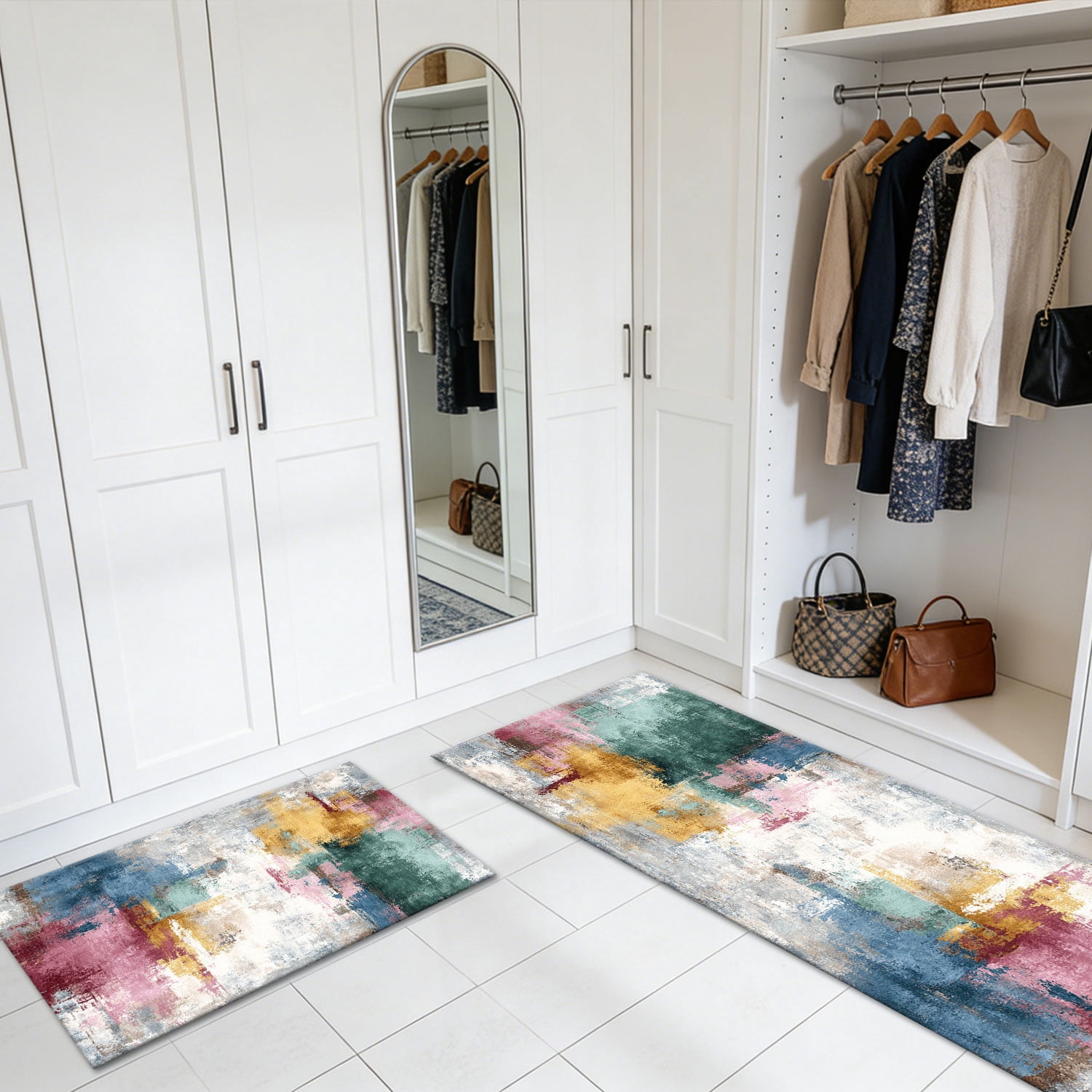 3 Piece Kitchen Rug Set, Non-Slip And Washable, Abstract Pattern Kitchen Hallway Rug, Soft And Comfortable, Suitable For Sinks, Floors, Entrances, Hallways and Bathrooms