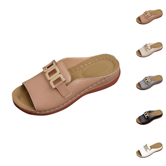 ATENAR Women Sandals Slide Open Toe Sandals for Women Summer Shoes Women Brown 7.5