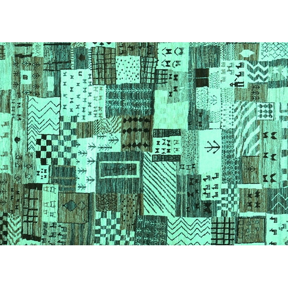 Ahgly Company Machine Washable Indoor Rectangle Southwestern Turquoise Blue Country Area Rugs, 7' x 10'