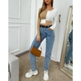 thumbnail image 5 of Women Sexy Round Neck Ribbed Colored Stretchy Cropped Shirt Long Sleeve Color Block Crop Cotton Tee Top(KH-L), 5 of 6
