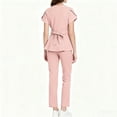 thumbnail image 4 of WULMLEO Womens Scrubs Outfits 2 Piece Short Sleeve Medical Scrub Sets Petite V Neck Casual Nursing Workwear Tops and Pants Stretch Working Zip up Comfortable Nurse Uniform Pink 2XL, 4 of 5