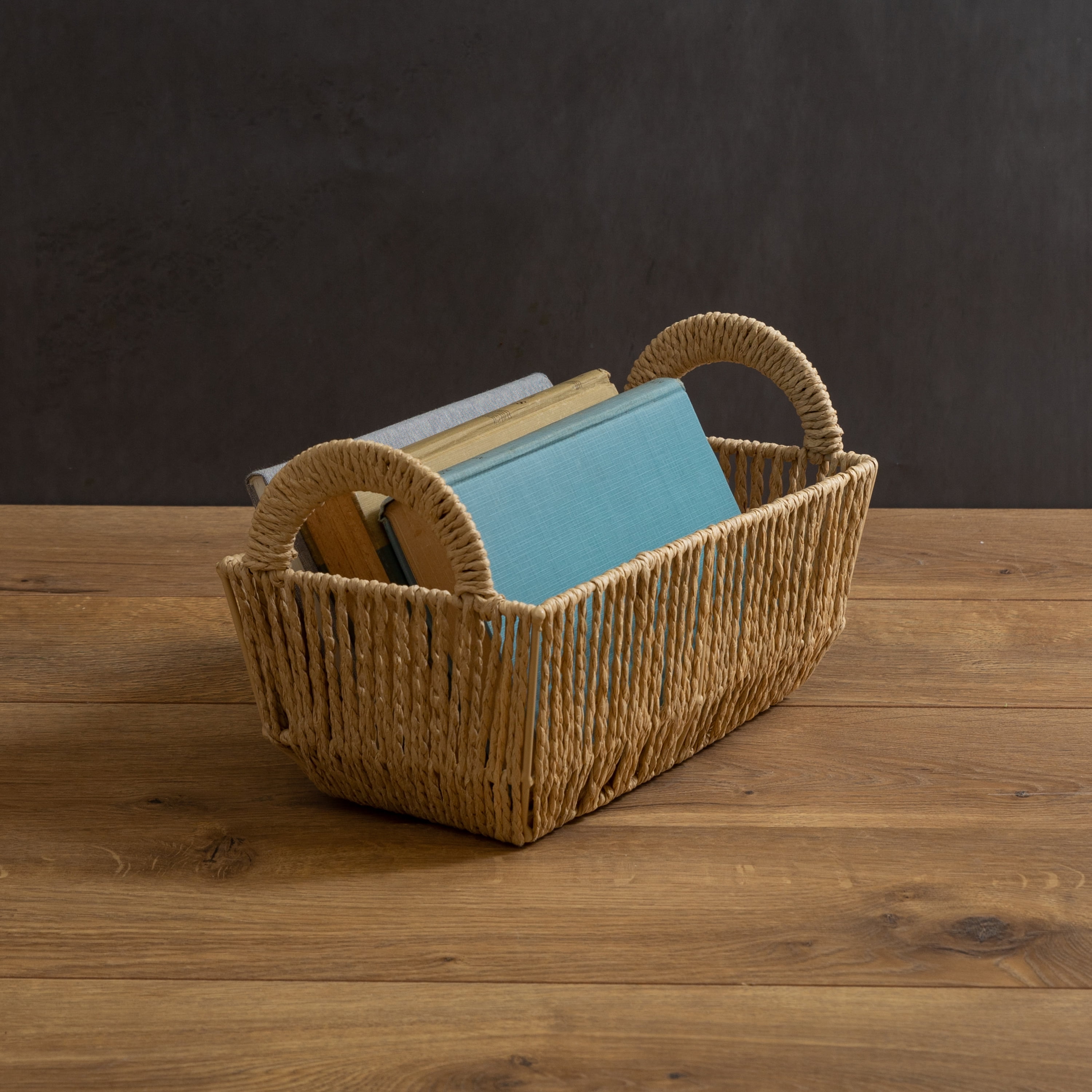 Simplify 3 Pack Vertical Weave Small Shelf Paper Rope Storage Basket with Round Handles